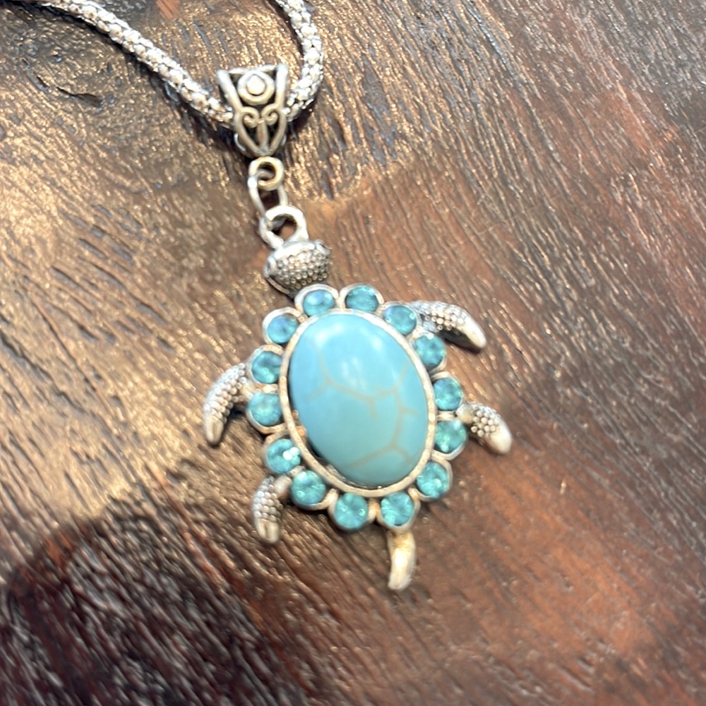 NEW! Bohemian Turquoise Tortoise Silver Pendant & Necklace TURTLE GIFT